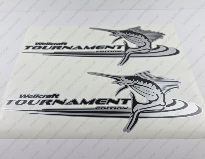 Wellcraft Tournament Edition Boat Silver Decal Set of 2 x 24"